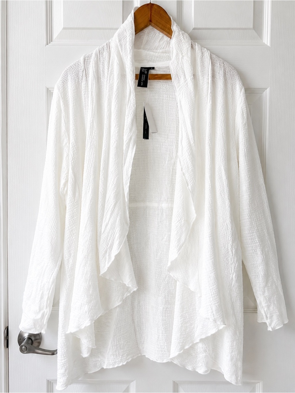 NEW! Focus Casual Life White Textured Open Front Duster Cardigan Size Large